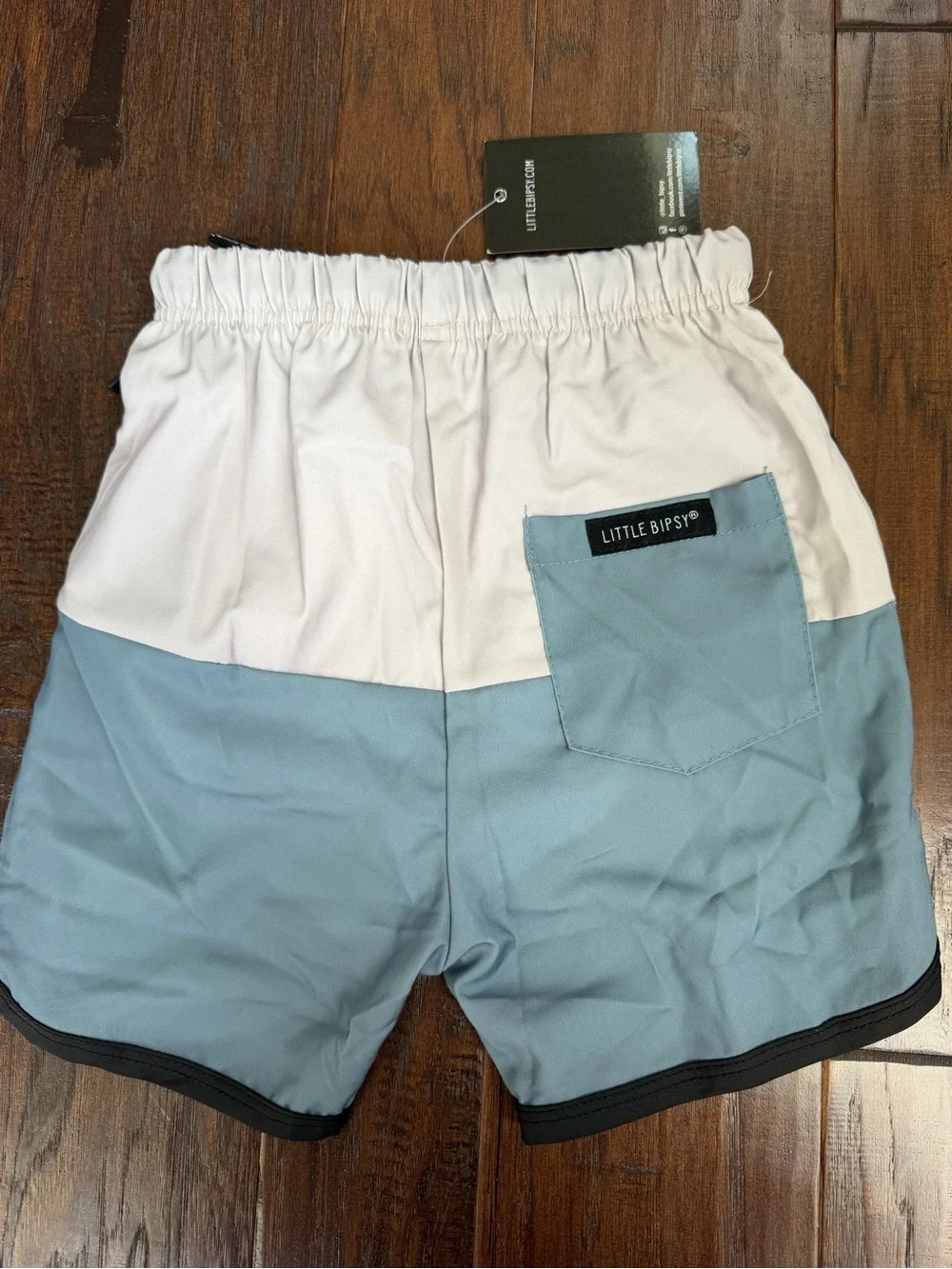Little Bipsy White and Blue Colorblock Kids Swim Trunks
